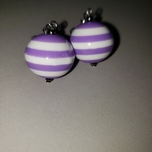 Purple and White Striped Earrings Handmade